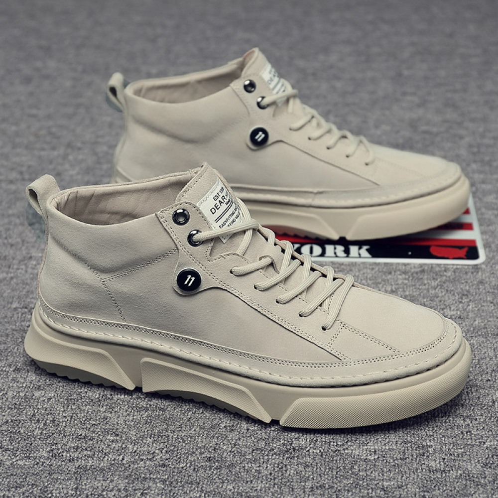 Autumn Men's New High-Top Leather Sneakers Casual Martin Boots Trendy White